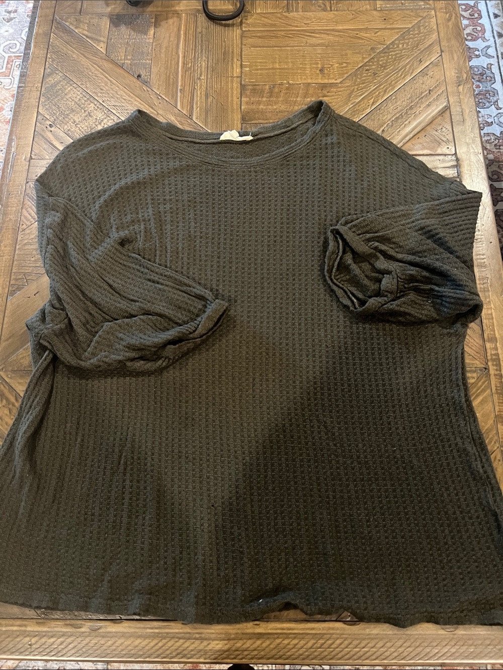 LOFT dark Green Waffle Knit Short Sleeve Pullover